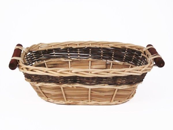 [698] Rectangular Two-Tone Split-Willow Basket with Handles - 15" x 13" x 5"