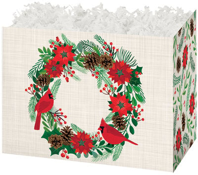 [49481] Gift Basket Box - Poinsettia Wreath  6¾" x 4" x 5"
