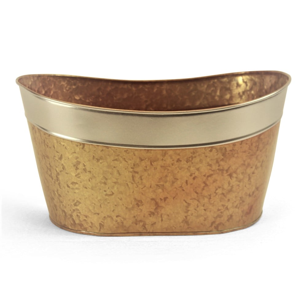 [FZ075] Oval Gold & Silver Metal Container  13" x 8¼" x 6¾" 