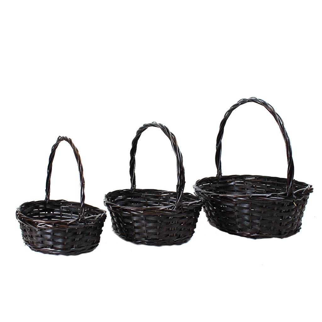 Oval Dark Brown Split Willow Baskets with Handle