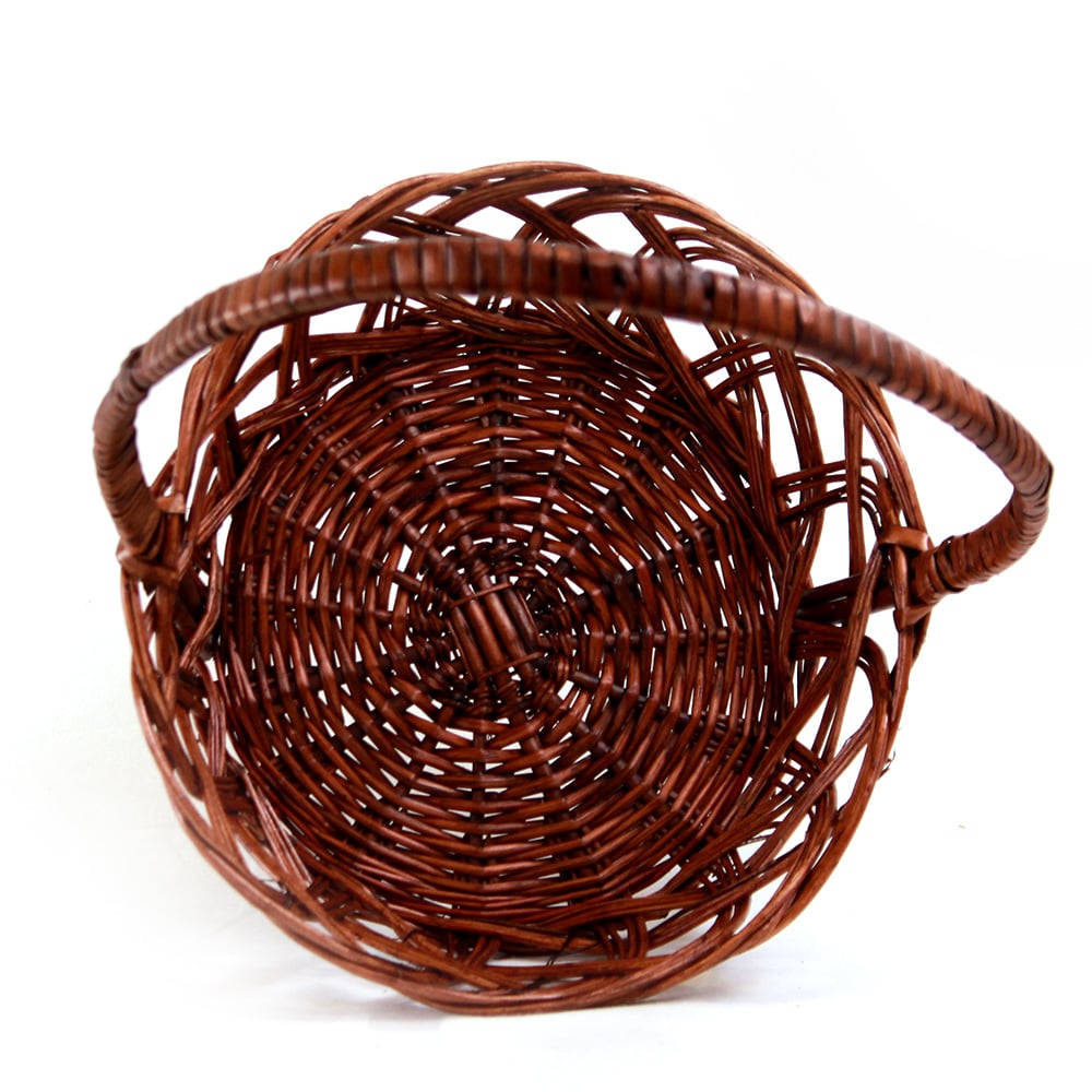 Round Brown Basket With Handle 10" x 4" top