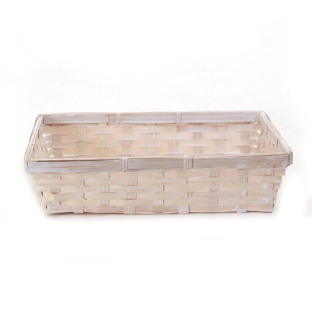 Rectangular Antique White Bamboo Basket - 12½" x 9½" x 3"