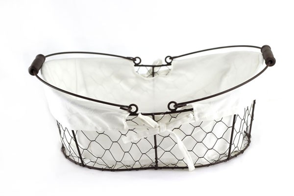 Oval Brown Wire Baskets with White Liner and 2 Swing Handles