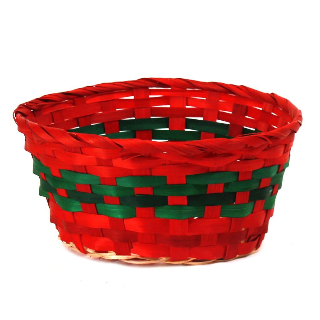 Panier rond en bambou rouge et vert - 9" x 4"