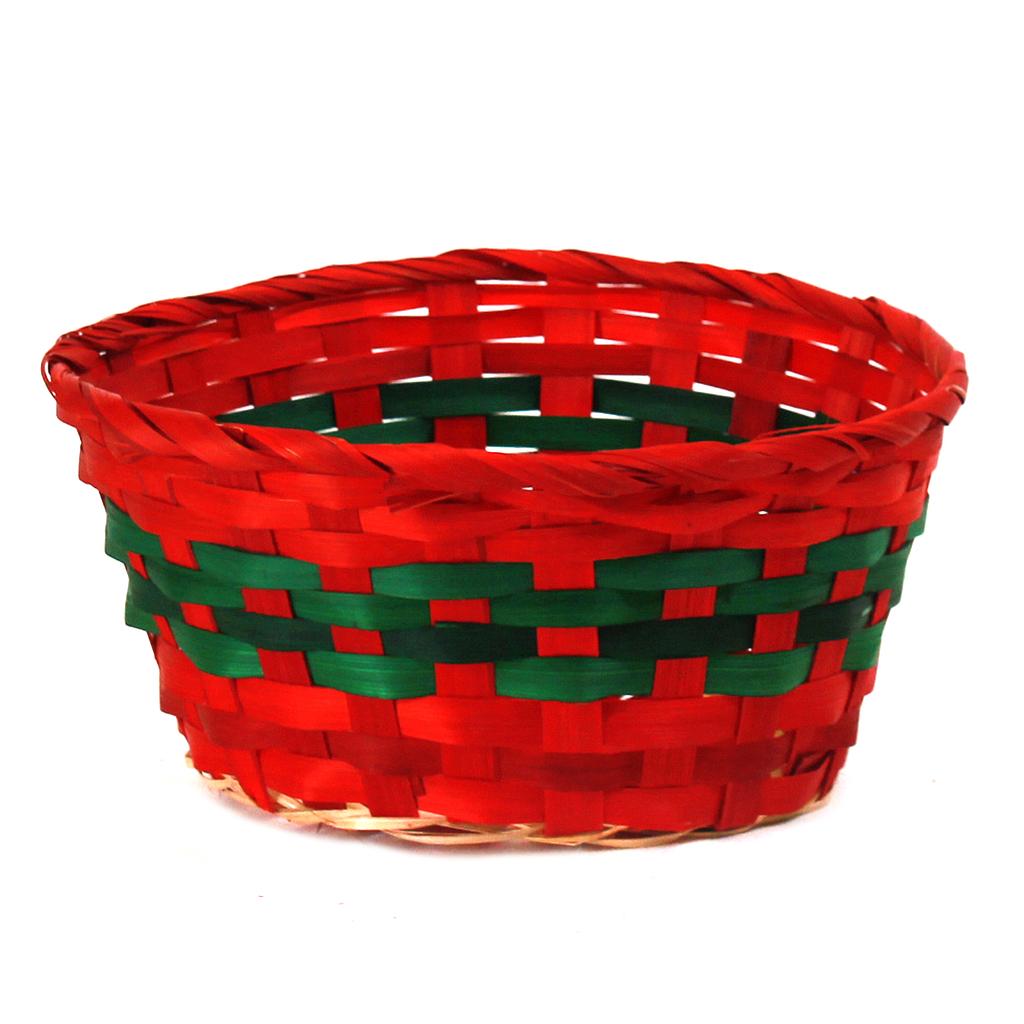 Round Red & Green Bamboo Basket  - 9" x 4"