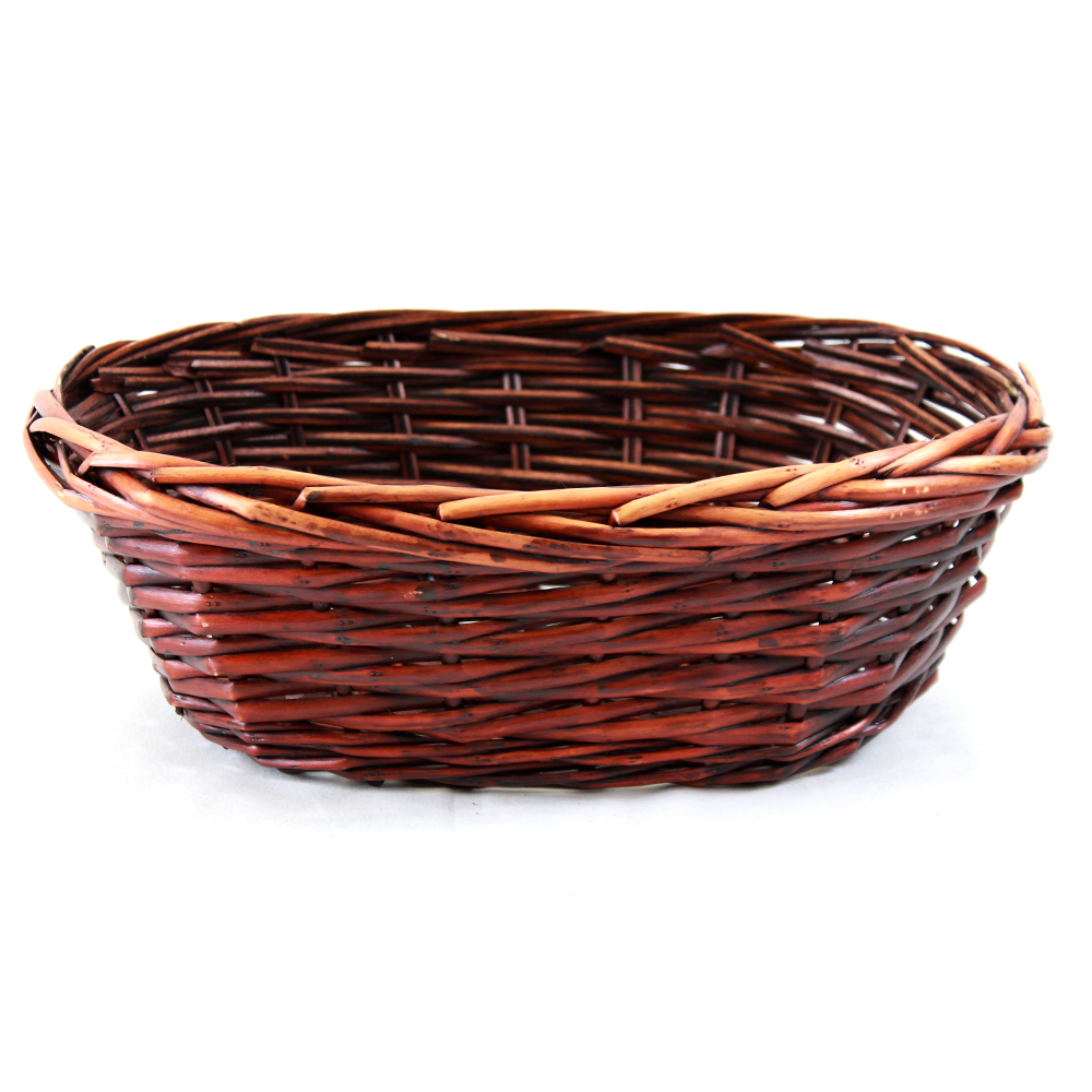 Oval Two-Tone Brown Split Willow Basket  - 14½'' x 11'' x 5'' 