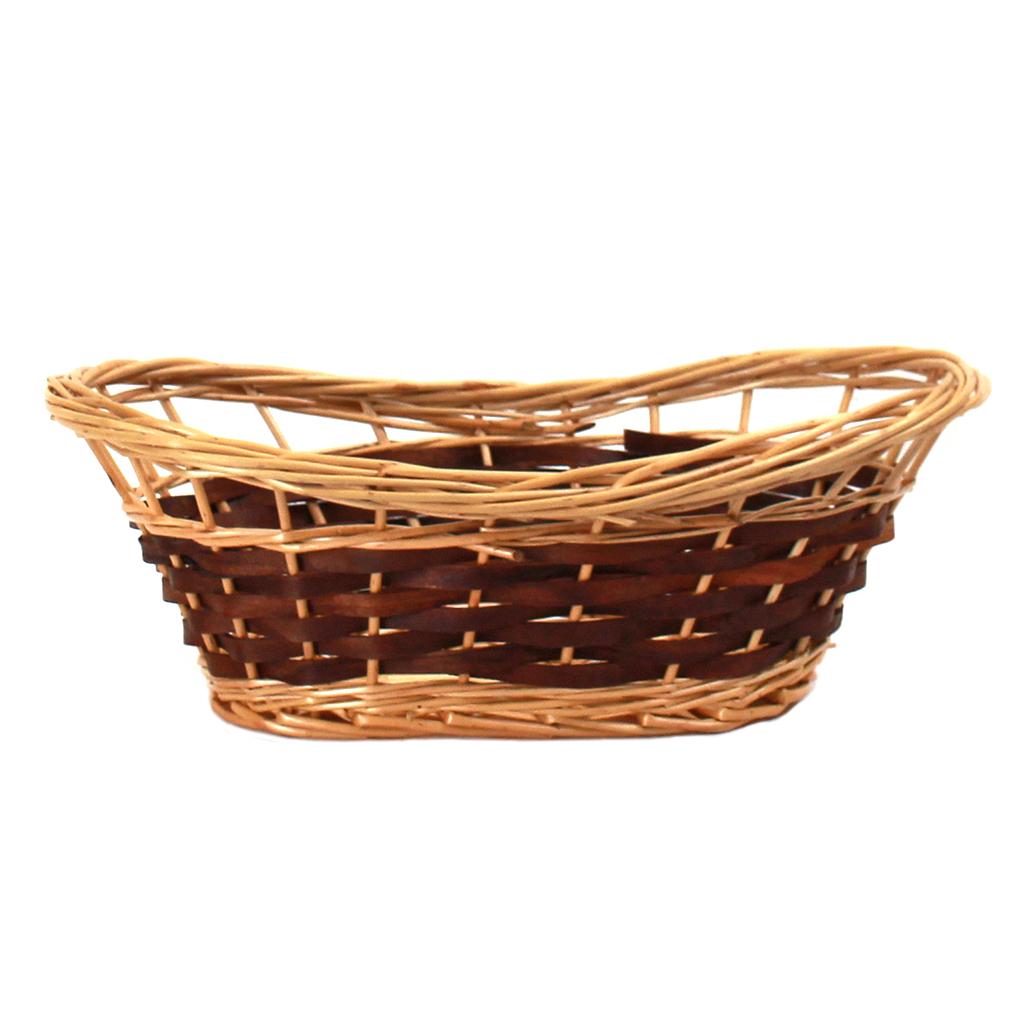 Panier ovale en saule fendu bicolore - 12" x 7½" x 3"
