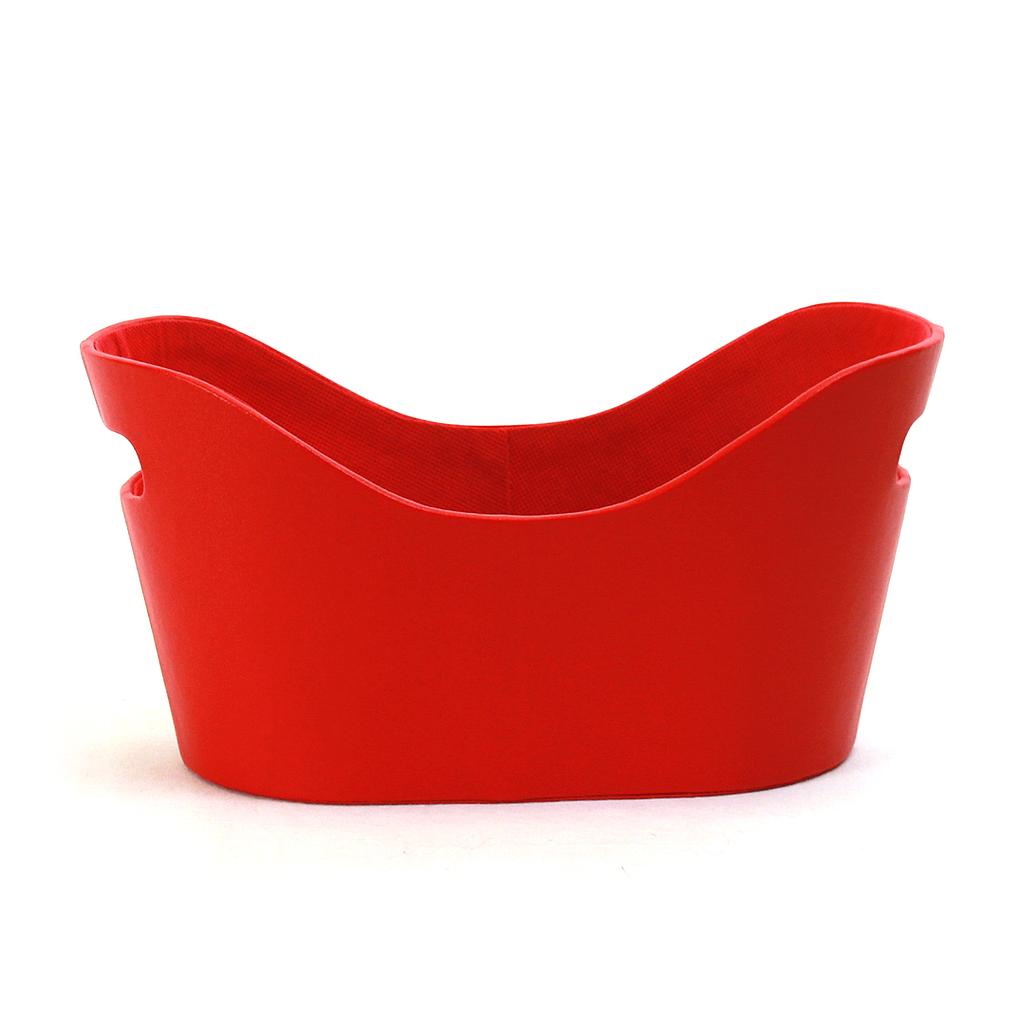 Oval Red Faux Leather Container with Handles - 12" x 6½" x 6"