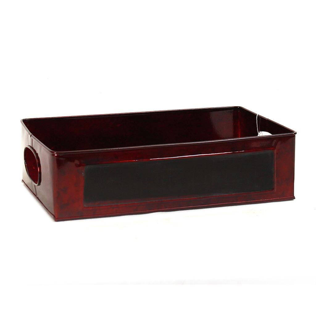 Rectangular Red Metal Container with Chalkboard Panel & Handles - 13'' x 8'' x 3½''