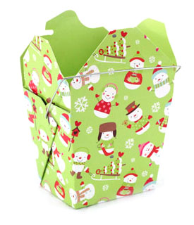 Boîte à Emporter moyenne de 1 pinte - Bonhommes de Neige joyeux (paquet de 25)