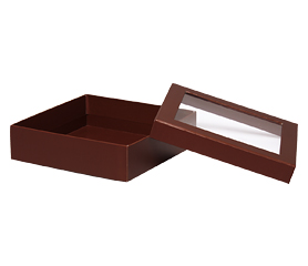 Boîte gourmet rigide avec fenêtre brune - Large - 7¾'' x 7¾'' x 2 1/8''