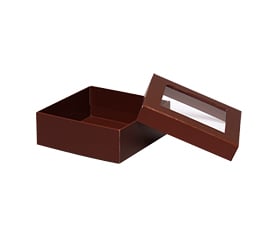 Boîte gourmet rigide avec fenêtre brune -  Medium - 5 7/8'' x 5 7/8'' x 2 1/8''