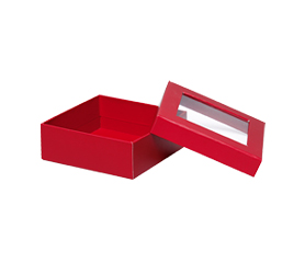 Boîte gourmet rigide avec fenêtre rouge - Medium - 5 7/8'' x 5 7/8'' x 2 1/8''