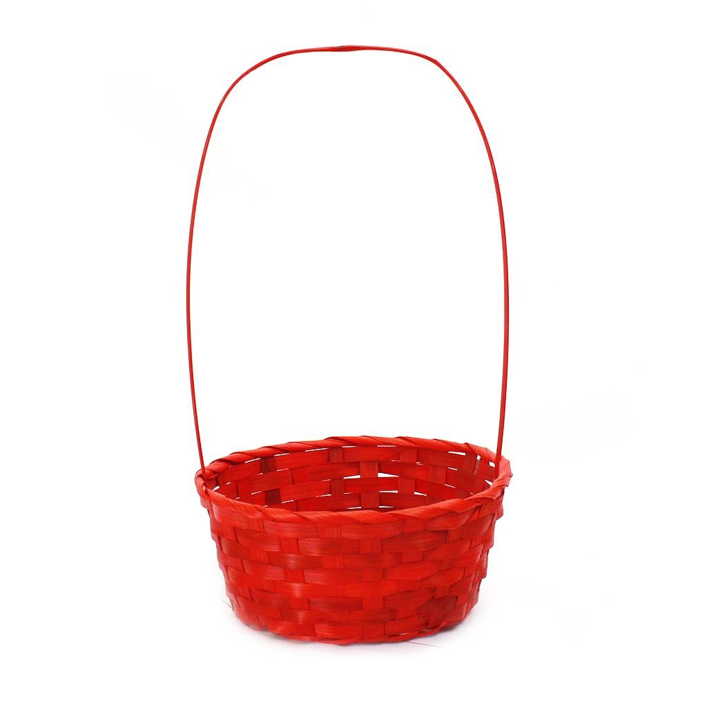 Round Red Bamboo Baskets with High Handle