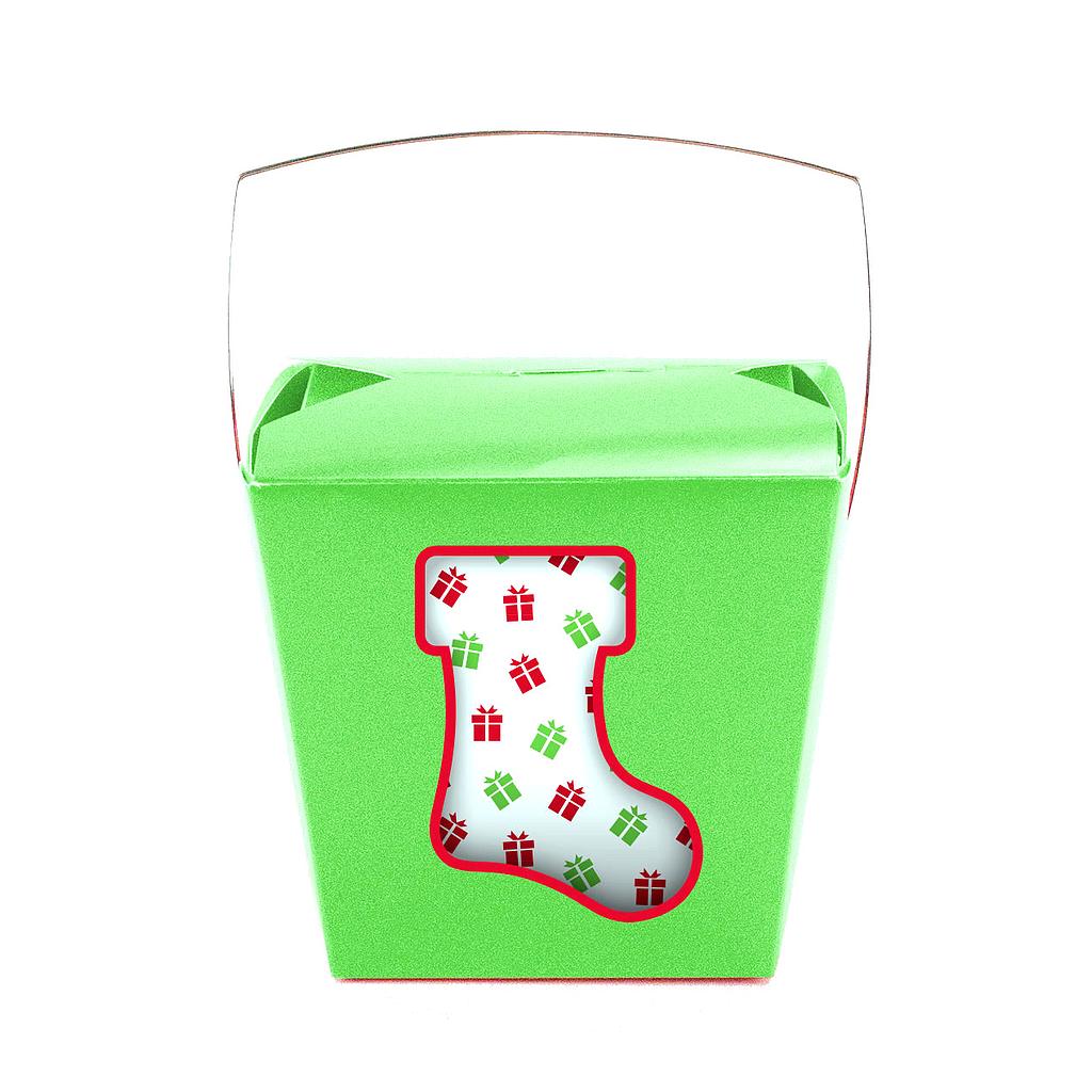 Large 2 pint Take Out Pail with Stocking Cut-Out - Green & Red