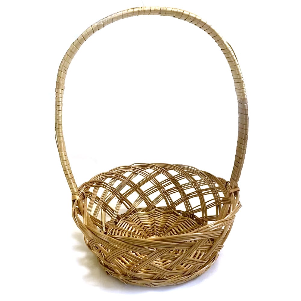 Round Natural Willow Basket with High Handle - 10½" x 4"