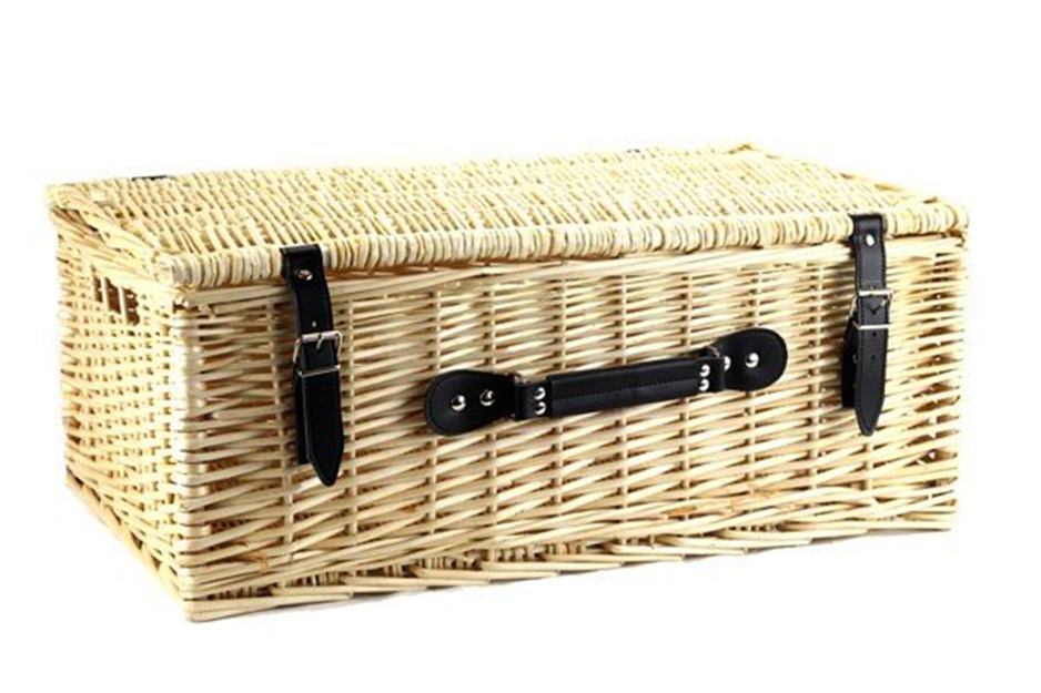 Rectangular Natural Willow Picnic Baskets with Leather Straps & Handle