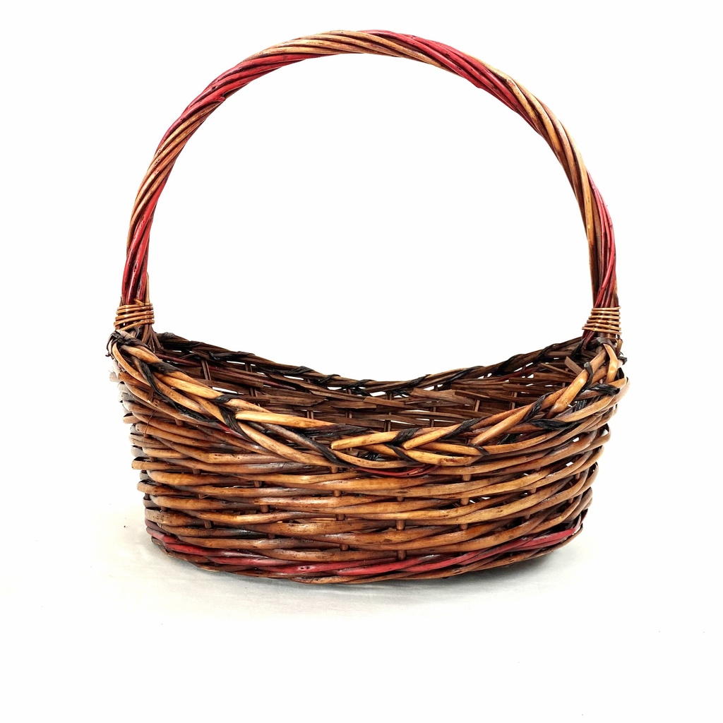 Oval Mottled Brown Willow Baskets with Handle 