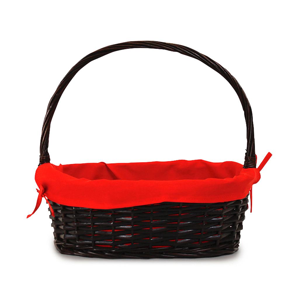  Oval Dark Brown Willow Baskets with Red Liner & Handle