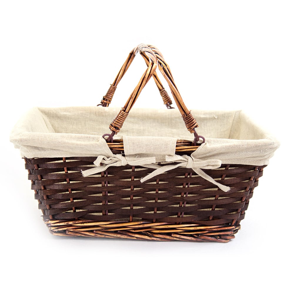 Rectangular Brown Willow Baskets with 2 Handles & Beige Liner