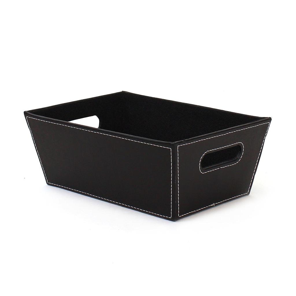 Rectangular Black Faux Leather Container with Handles - 12" x 9" x 5"