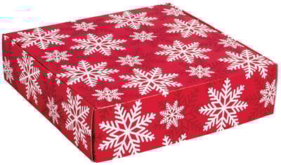 Mailer - Red & White Snowflakes  9" x 9" x 4"