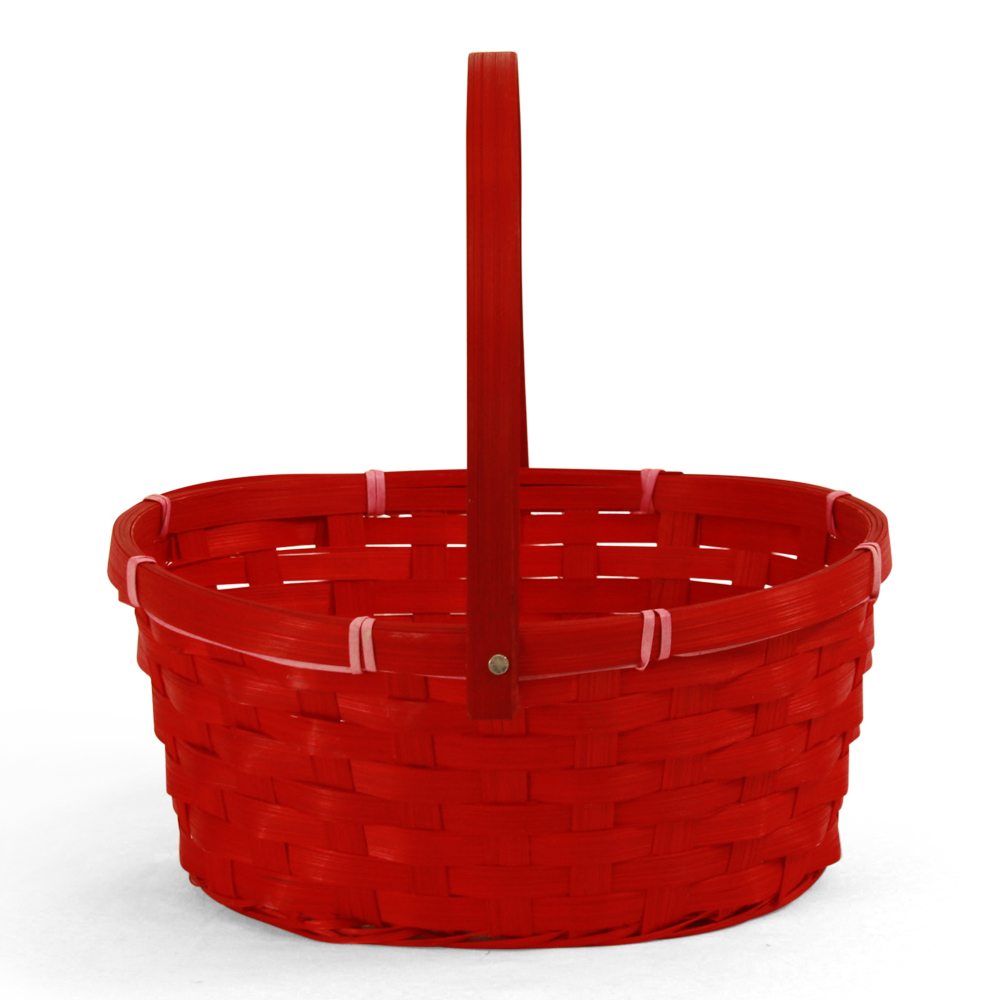 Oval Red Bamboo Basket with Swing Handle - 10" x 7½" x 4½"