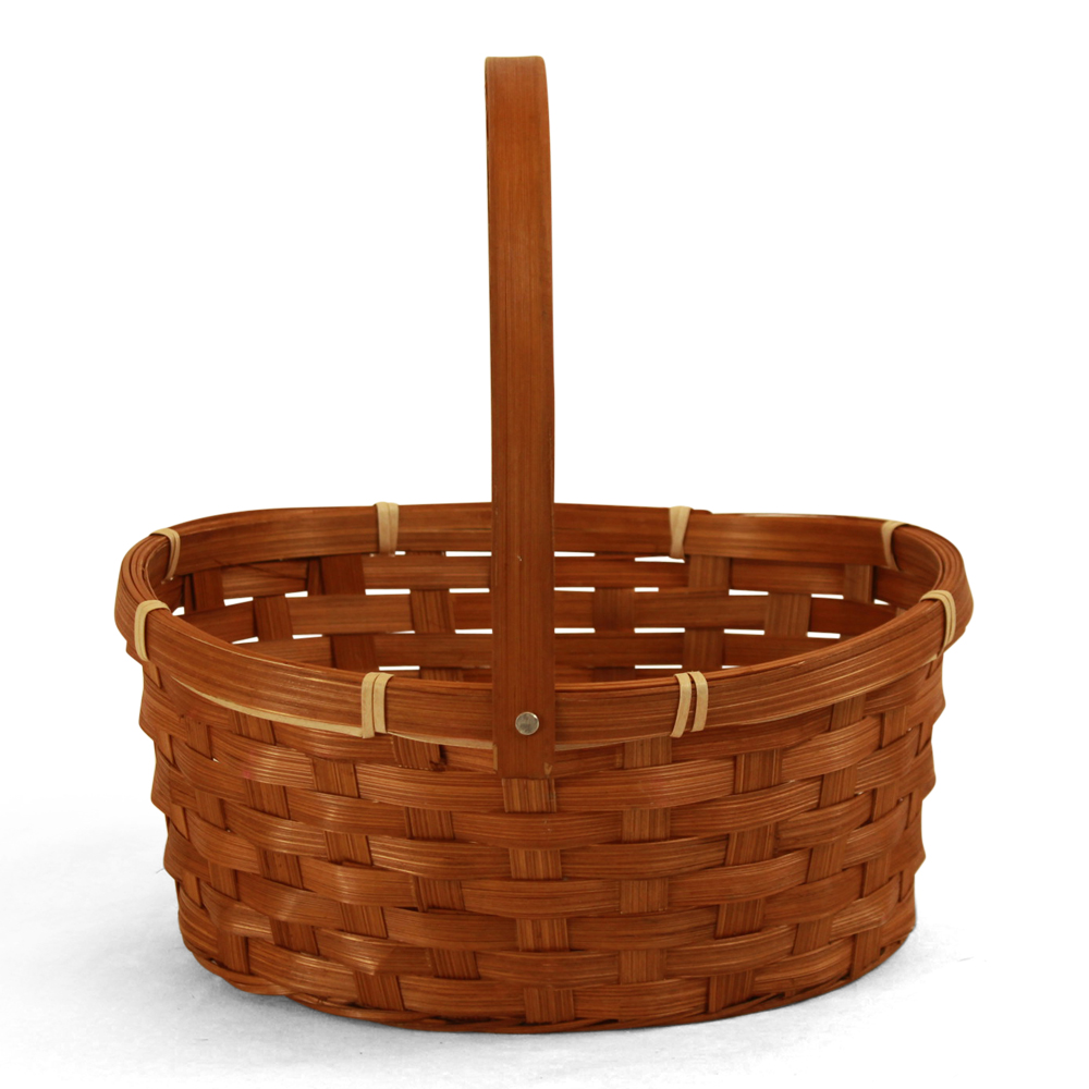 Oval Brown Bamboo Basket with Swing Handle - 10" x 7½" x 4½"