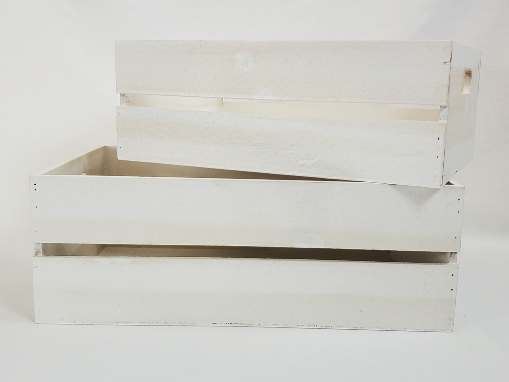 Rectangular White-washed Weathered Wood Crates with Handles