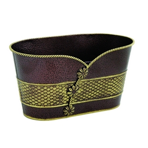 Contenant ovale en métal deux tons avec fleurs  10" x 6" x 5¾"