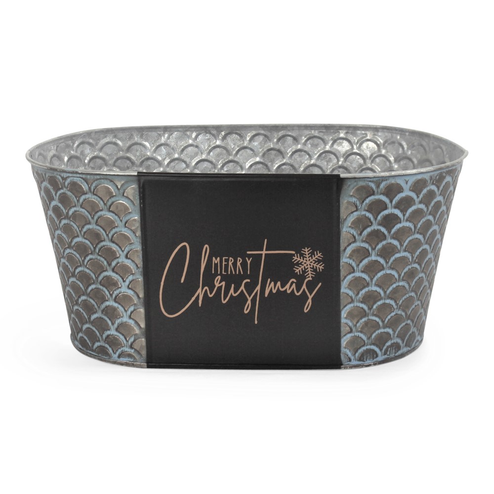 Oval Metal Container "Merry Christmas"  13" x 8" x 6"