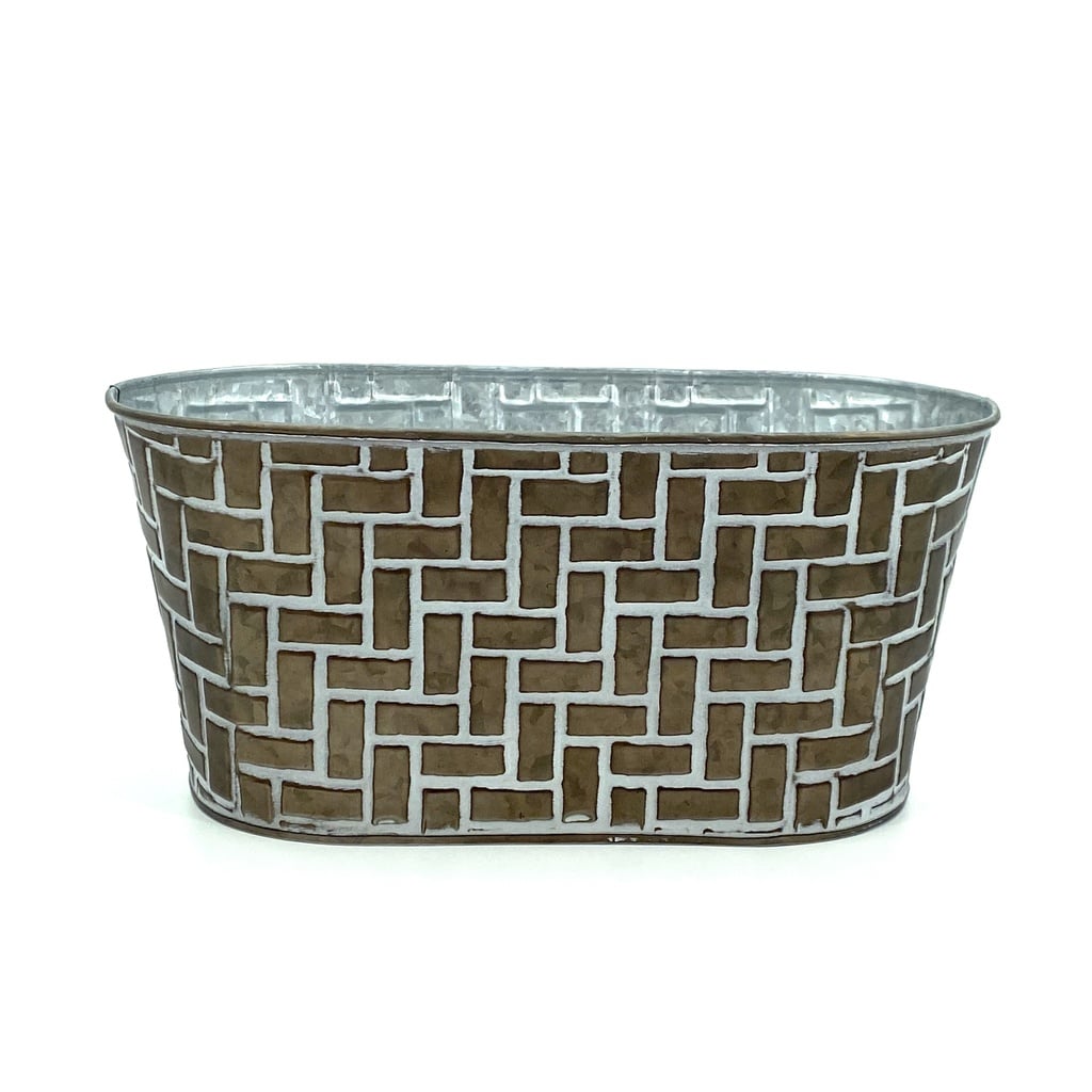 Contenant ovale en métal - Motif de tissage 11¾" x 5¾" x 5½"