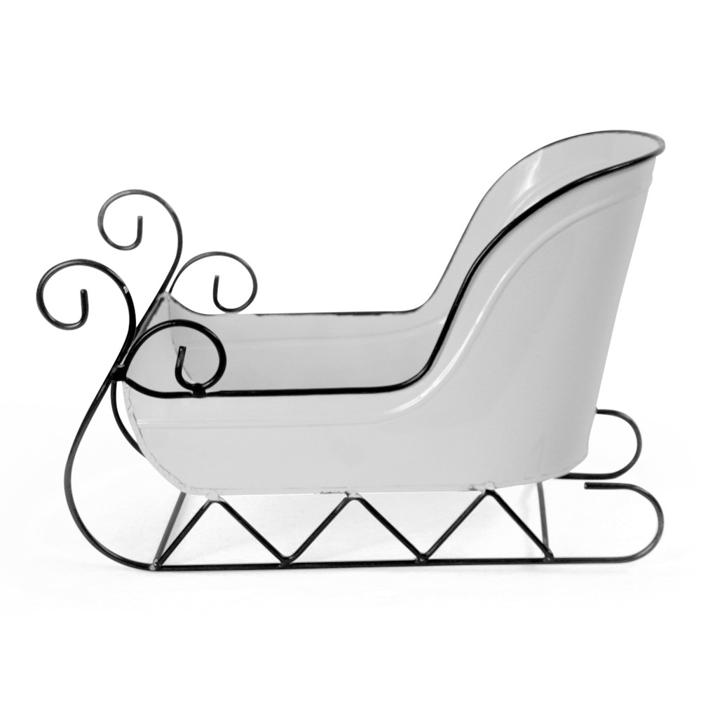 White Metal Sleigh with Black Trim  11¼'' x 5¾'' x 7½"