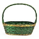 Oval Green Willow & Woodchip Baskets with Handle and Gold Trim