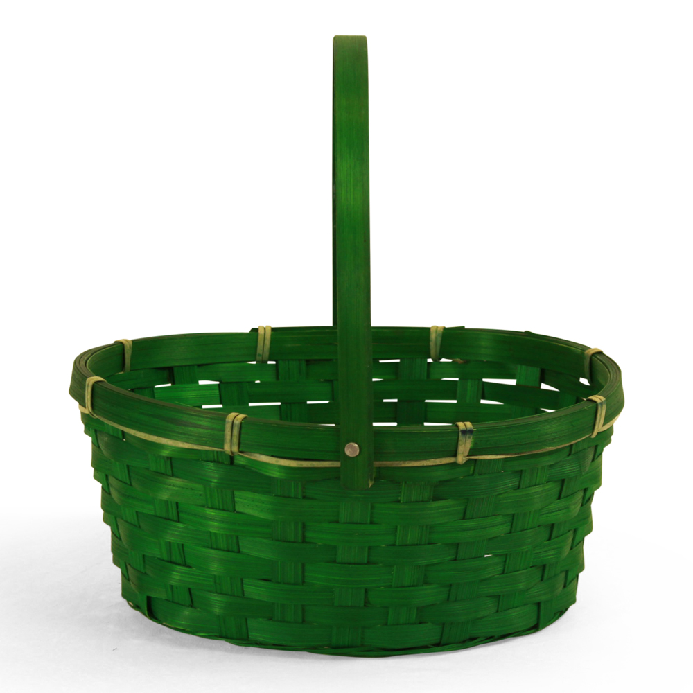 Oval Green Bamboo Basket with Swing Handle - 10" x 7½" x 4½"