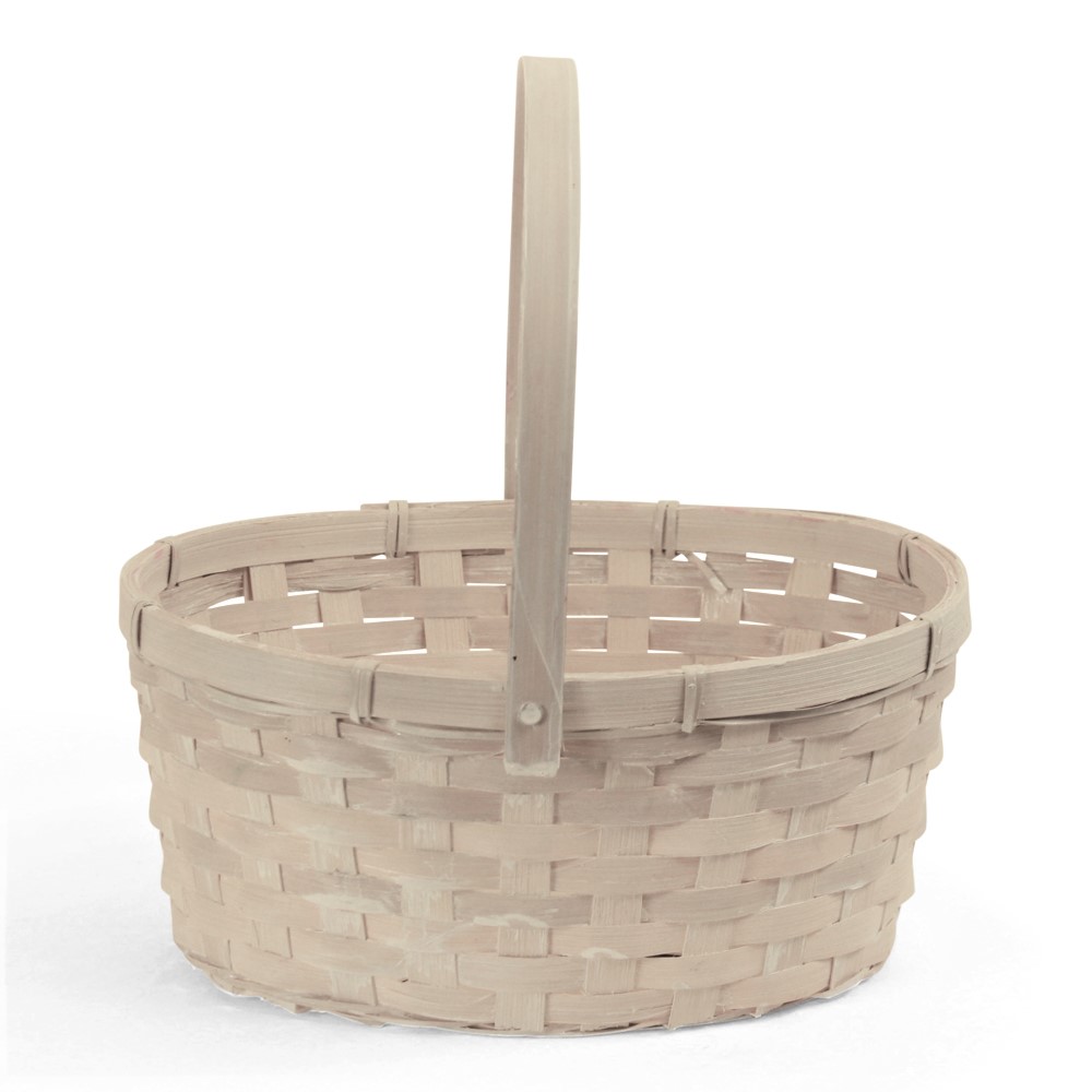 Oval Antique White Bamboo Basket with Swing Handle - 10" x 7½" x 4½"