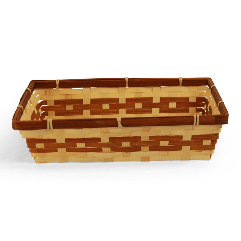 Rectangular Natural Bamboo Basket with Brown Trim and Weave - 12½" x 9½" x 3"
