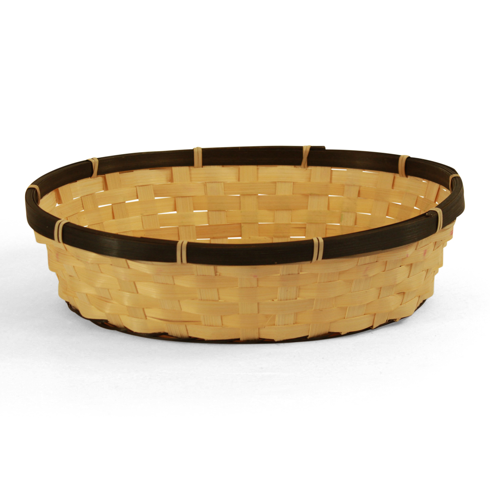 Oval Natural Bamboo Basket with Black Trim - 12½" x 9½" x 3"