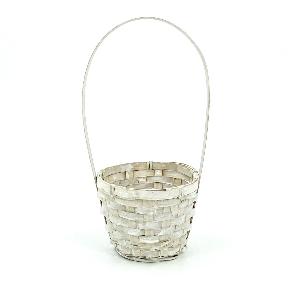 Round Antique White Bamboo Mini Basket with High Handle - 5" x 4"