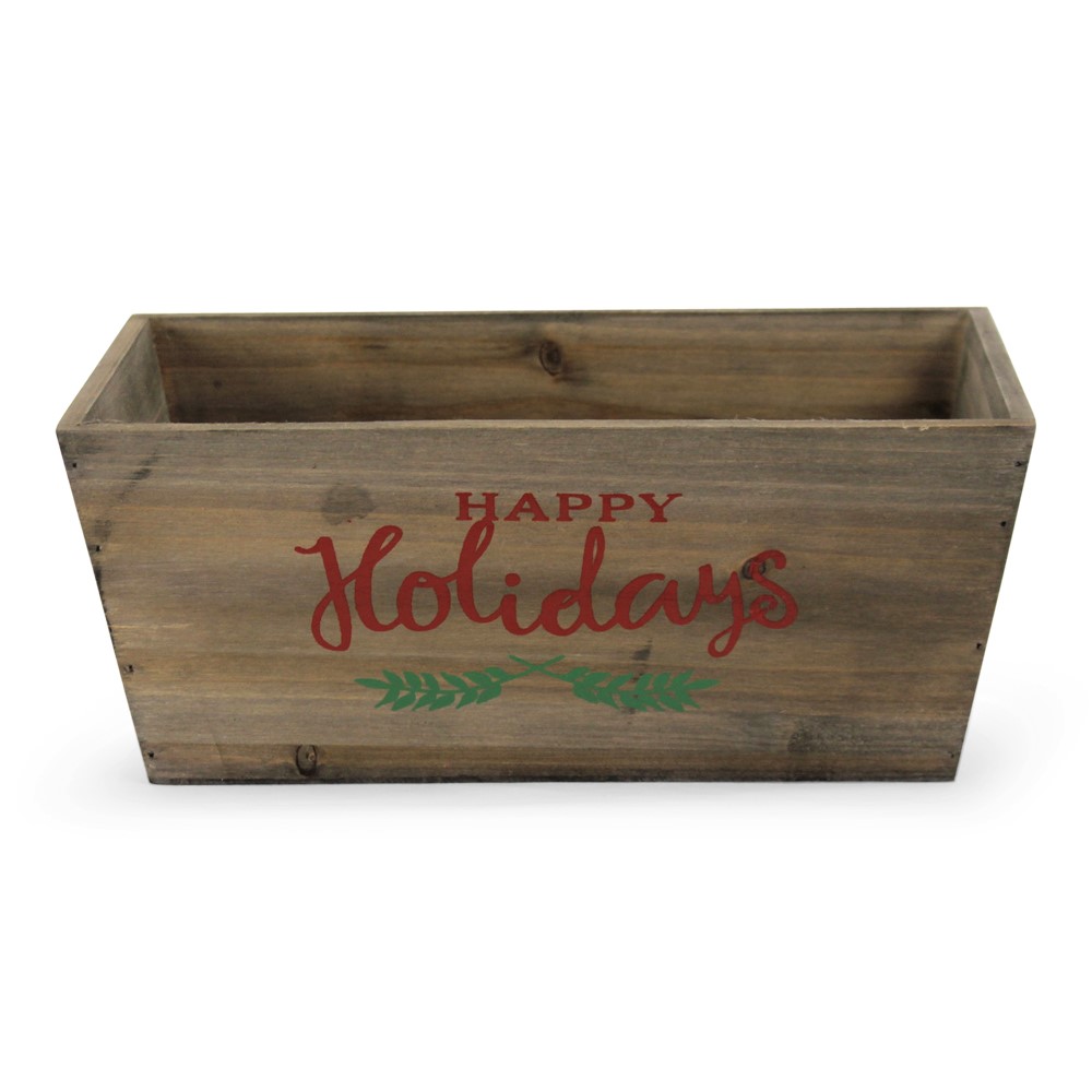 Rectangular Weathered Wood Container "Happy Holidays"  13¼" x 8¼" x 5¼"