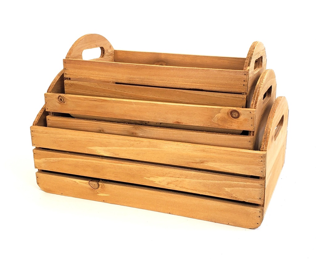 Rectangular Natural Wood Crates with Handles