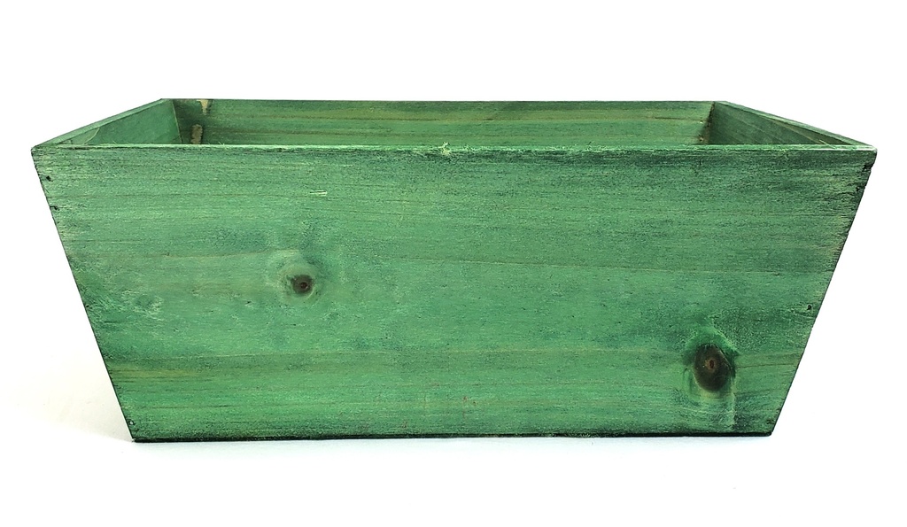 Contenant rectangulaire en bois patiné vert  13" x 9" x 5"