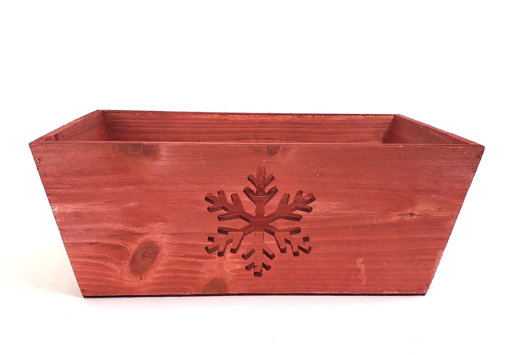 Rectangular Red Weathered Wood Container with Snowflake Cutout  13" x 9" x 5"