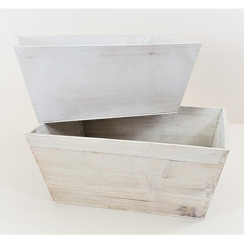 Rectangular White-washed Weathered Wood Container  13" x 9" x 5"