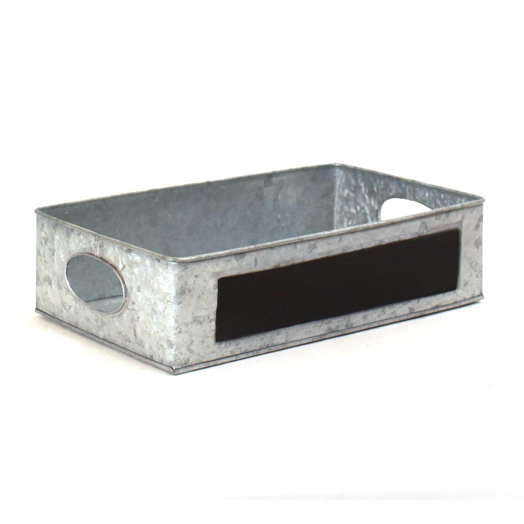 [FZ700] Rectangular Galvanized Metal Container with Chalkboard Panel & Handles - 13'' x 8'' x 3½''