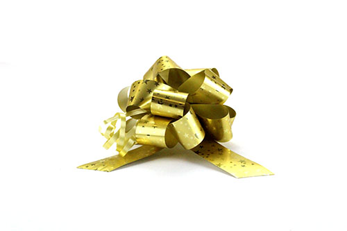 [815GoldStar] 5" Metallic Pull Bows - Gold with Gold Stars (pack of 50) 