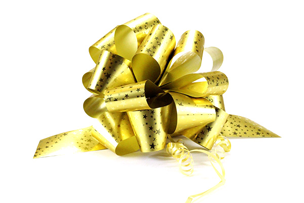[818GoldStar] 8" Metallic Pull Bows - Gold with Gold Stars (pack of 50)