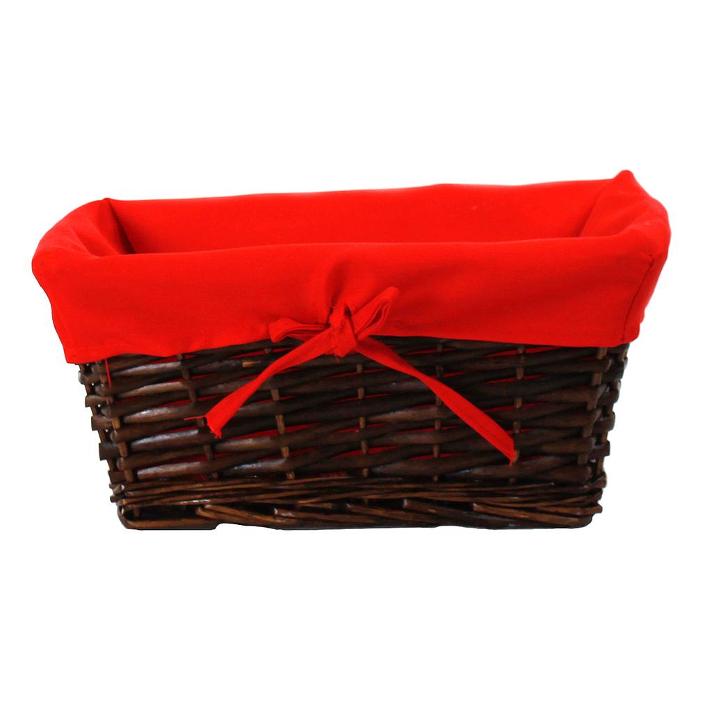 [5900BRRE] Rectangular Brown Willow Basket with Red Lining - 12" x 8½" x 5½"