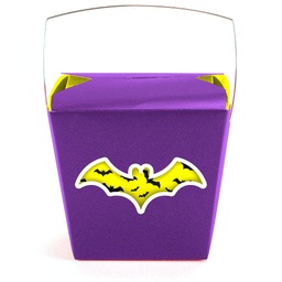 [JN3296] Grosse Boîte à Emporter de 2 pintes avec découpe - Chauve-souris violet et jaune (paquet de 25)