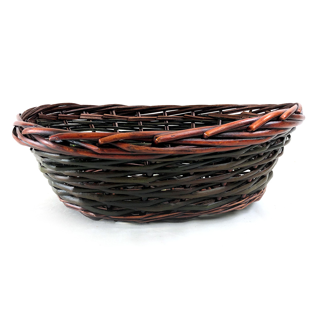 [6951] Oval Oval Two-Tone Olive Green Split Willow Basket - 14½" x 11" x 5"